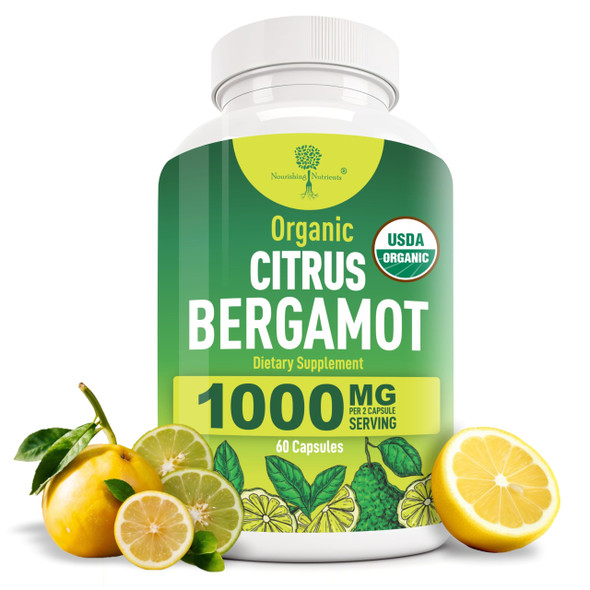 Nourishing Nutrients Organic Citrus Bergamot Supplement - Only USDA Cardiologist Formulated with 200+ Scientific Studies -1000mg - Patented Extract Heart Cholesterol & Lipid - Italian Bergamot High Polyphenols 60caps