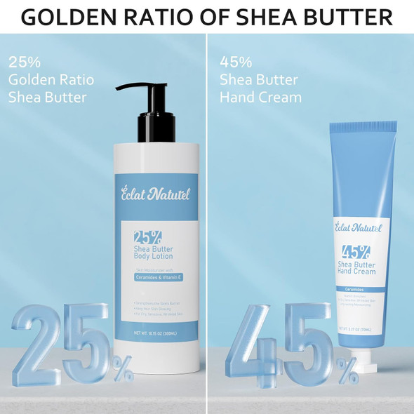 Shea Butter Hand Cream And Body Lotion With Vitamin E Ceramide Niacinamide Moisturizing Cream For Dry Skin Care 2.37 Fl Oz Hand Cream & 10.15 Fl Oz Body Lotion