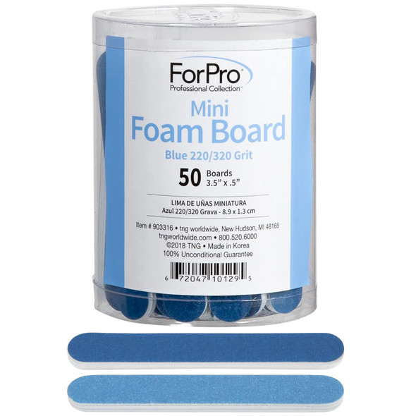 Forpro Professional Collection Mini Foam Board Double-Sided Nail File 220/320 Grit 3.5” L X .5” W Blue 50-Count Forpro Professional Collection Mini Foam Board Double-Sided Nail File 220/320 Grit 3.5” L X .5” W Blue 50-Count