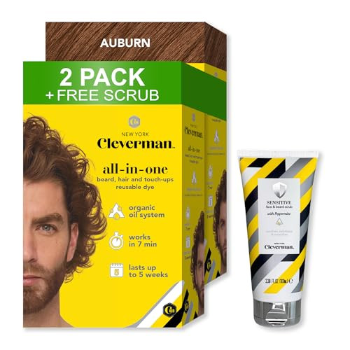 Cleverman 2 Pack - Auburn Hair & Beard Dye For Men X2 + 1  Sensitive Face & Beard Scrub