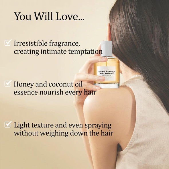 Honey Infused Hair Perfume For Women Nourishing And Hydrating Hair Shine Spray A Delicate Hair Florals Fragrance With Honey & Coconut Hair And Body Mist Alcohol- Hair Perfume (1.69 Fl Oz)