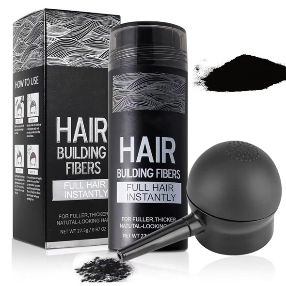 Hair Building Fibers For Thinning Hair With Spray Applicator Pump Nozzle - Natural & Undetectableinstantly Thicker Fuller Hair Conceals Hair Loss 30 Sec4 Shades For Men & Women27.5G (Black)