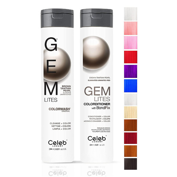 Celeb Luxury Gem Lites Duo Color Depositing Colorwash Shampoo & Conditioner Set + Bondfix Bond Rebuilder Semi Permanent Hair Color Vegan Hair Dye Brown Tahitian Pearl