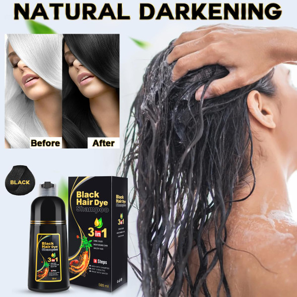 Iiimeidu Black Hair Dye Shampoo 3 In 1 For Gray Hair Herbal Ingredients Shampoo Black Hair Dye For Women Men Grey Coverage Shampoo 500Ml