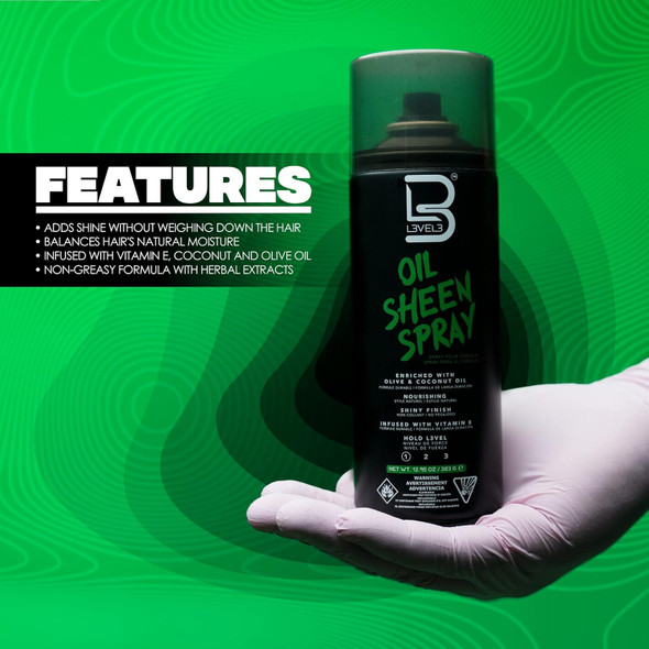 L3 Level 3 Oil Sheen Spray - Adds Shine To Hair After Styling - Infused With Vitamin E Olive And Coconut Oil And Herbal Extracts Level Three Oil Shine Spr