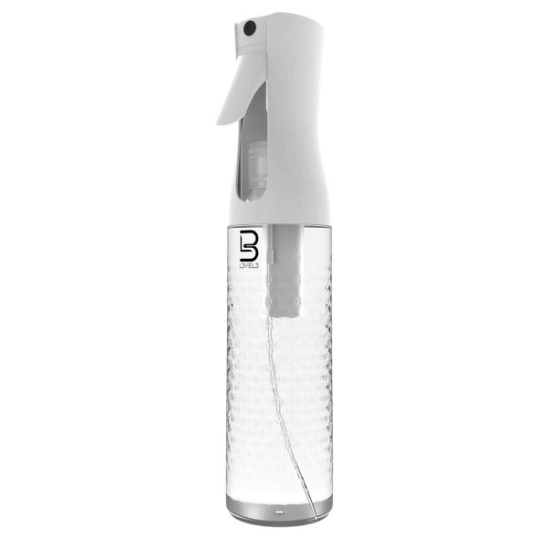 Level 3 Beveled Spray Bottle - Continuous Spray With A Fine Mist Pattern - Barber And Hair Stylist Supplies - Less Hand Fatigue Compared To Standard Bottles - Level Three Barber Spray - 300 Ml