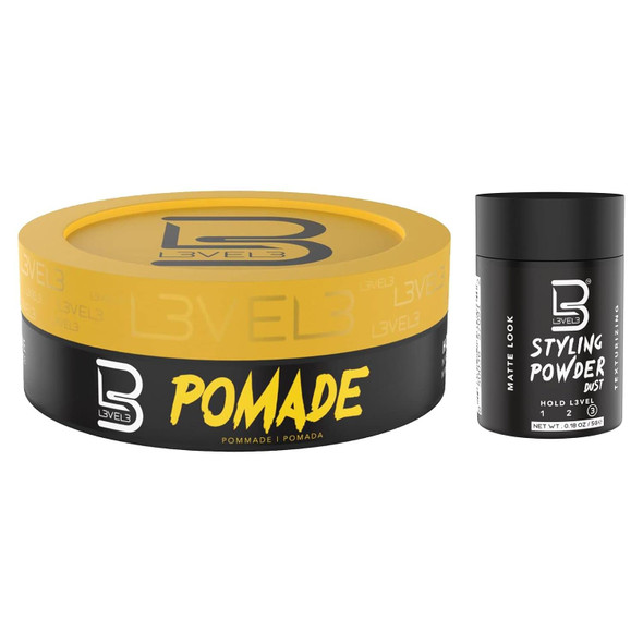 L3 Level 3 Pomade - Improves Hair Strength And Volume Long-Lasting Hold Infused With Keratin (Small Pomade With Powder)