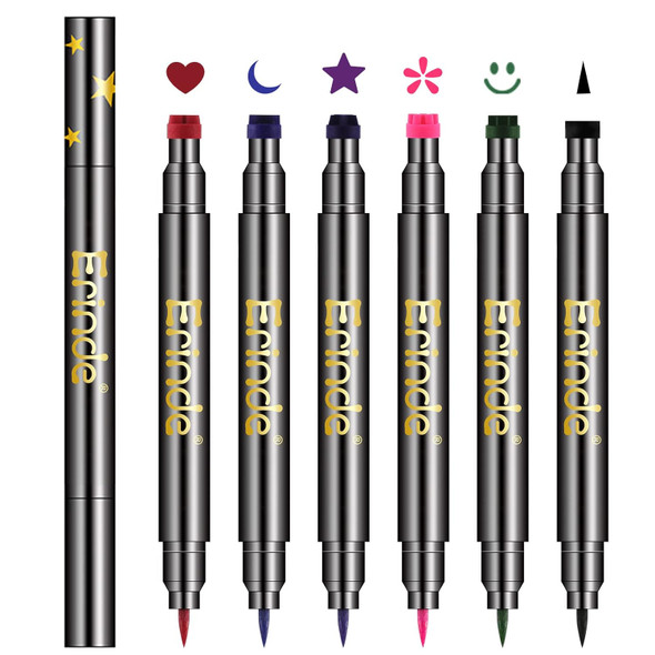 Erinde 6 Colors Double-Headed Liquid Eyeliner Stamp Pen Set Blue Red Pink Purple Green Black Colorful Winged Eye Liners For Women Waterproof Long-Lasting Star Moon Heart Halloween Eye Face Makeup Erinde 6 Colors Double-Headed Liquid Eyeliner Stamp Pen Set Blue Red Pink Purple Green Black Colorful Winged Eye Liners For Women Waterproof Long-Lasting Star Moon Heart Halloween Eye Face Makeup