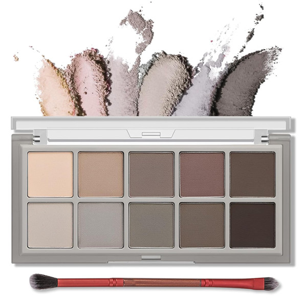Erinde 10 Colors Matte Eyeshadow Palette Grey Brown Eye Shadow Palette Makeup Neutral Taupe Eye Makeup Pallet Ultra-Blendable Long Lasting Natural Nude Eyeshadow Pallete For Older Women Cement