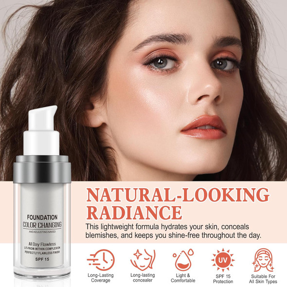 Concealer Cover Cream Flawless Colour Changing Foundation Makeup Warm Skin Tone Foundation Liquid Base Nude Face Moisturizing Liquid Cover Concealer For Women And Girls