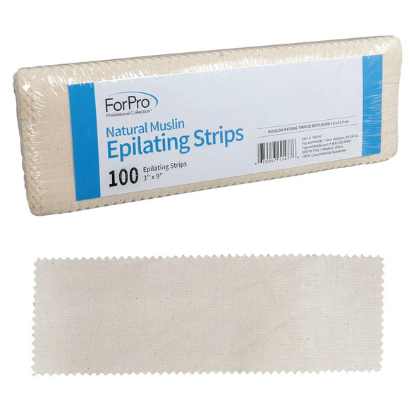 Forpro Natural Muslin Epilating Strips Tear-Resistant Pre-Cut Strips For Hair Removal 3” W X 9” L 100-Count Forpro Natural Muslin Epilating Strips Tear-Resistant Pre-Cut Strips For Hair Removal 3” W X 9” L 100-Count