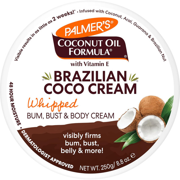 Palmer'S Coconut Oil Formula Brazilian Coco Cream With Vitamin E 8.8 Fl Oz Whipped Bum Bust & Body Cream Helps With Skin Tightening & Firming