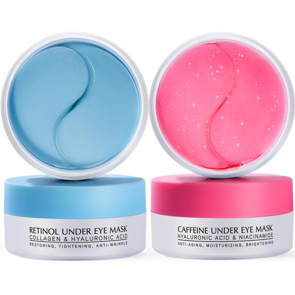 Retinol & Caffeine Under Eye Masks Bundle – 60 Pairs (2 X 30 Pairs)  Collagen Hyaluronic Acid Niacinamide  Anti-Aging Moisturizing & Brightening Eye Treatment