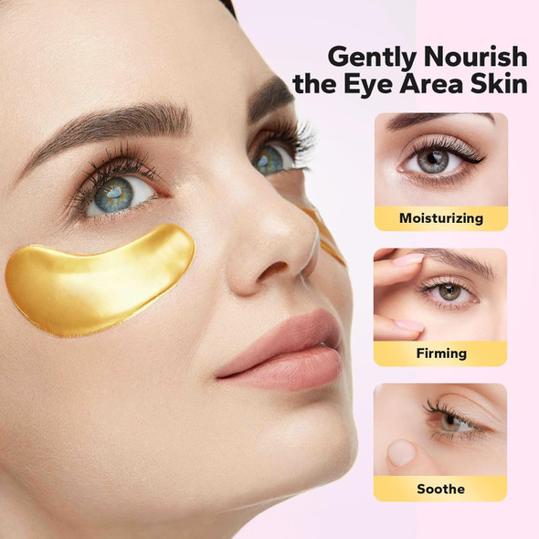 Komoko 25-Pairs 24K Gold Under Eye Patches Skin Care Golden Under Eye Mask Anti-Aging Collagen & Amino Acid Eye Mask For Removing Dark Circles Puffiness And Wrinkles Refresh Your Under Eye Skin