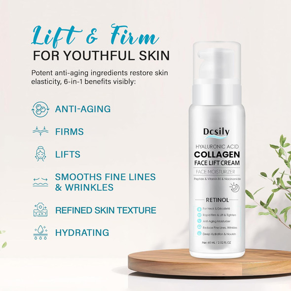 Skin Tighten And Lift Neck Cream: Face Lift Cream 6-In-1 Anti-Aging Moisturizer For Anti Wrinkle - Hydrating Neck Firming Cream With Retinol Collagen Peptide Hyaluronic Acid For Neck & Décolleté