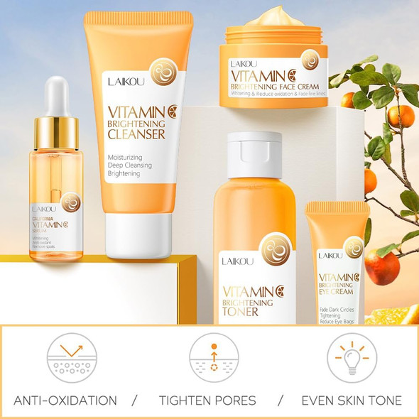 Vitamin C Skincare Set Moisturizing Face Skin Care Kit With Facial Cleanser Face Serum Face Cream Eye Cream Toner For Hydrating Skin Anti-Aging Skin