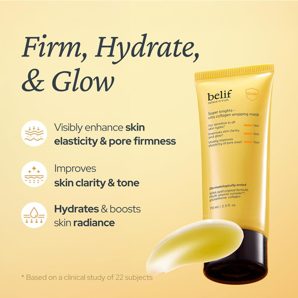 Belif Super Knights - Vitamin Collagen Wrapping Peel Off Facial Mask Elasticity + Hydration Pore Firmenss & Even Skin Tone With Multi Vitamin Complex And Glutathione  Korean Skincare 2.3 Fl. Oz