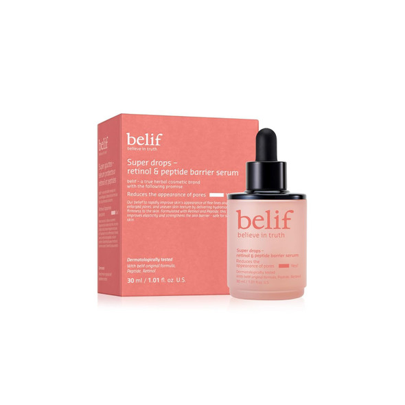 Belif Super Drops Retinol & Peptide Barrier Serum  Firming Anti-Aging Serum For Boosting Skin Elasticity Reducing Pore Appearance & Hydrating With Hyaluronic Acid