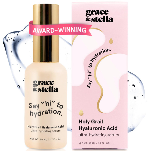 Grace & Stella Award Winning Hyaluronic Acid Serum (50Ml/1.7 Fl Oz) Hydrating Hyaluronic Acid Serum For Face - Acido Hialuronico For Women - Remove Fine Lines Wrinkles Anti Aging - Vegan Skincare