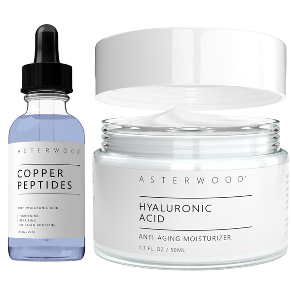 Asterwood Copper Peptides Serum 1 Oz + Hyaluronic Acid Moisturizer 3.5 Oz