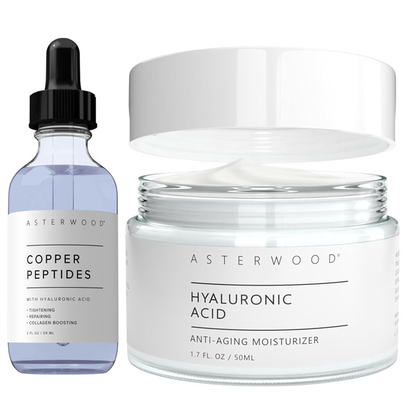 Asterwood Copper Peptides Serum 2 Oz + Hyaluronic Acid Moisturizer 3.5 Oz