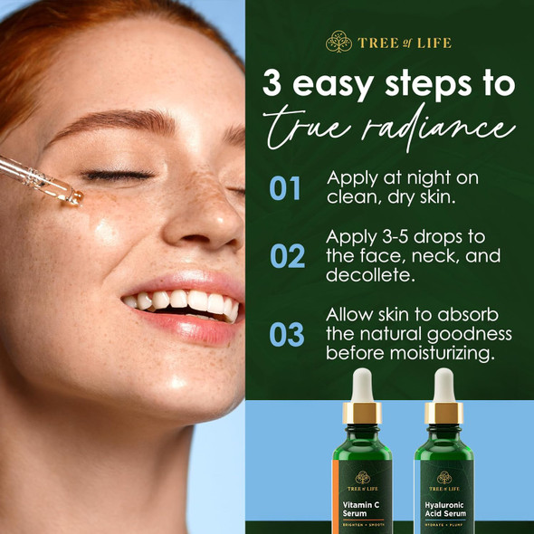 Tree Of Life Beauty Facial Skin Care Set Brightening Firming Hydrating Dry Face Dermatologist Tested - Vitamin C And Hyaluronic Acid Facial Serum - Skin Care Kit 2 Count Of 1 Fl Oz