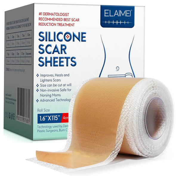Silicone Scar Sheets Tape For Surgical Scars C Section Scar Silicone Strips Medical Grade Reusable Soften And Flattens Scars Breast Keloid Professional Scar Patches. (1.6X115 Inch)