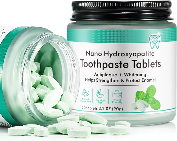 Toothpaste Tabs 150Pcs Nano Hydroxyapatite Flouride  Toothpaste Tablets Freshens Breath Peppermint Flavored Strengthen Teeth Eco & Travel Friendly