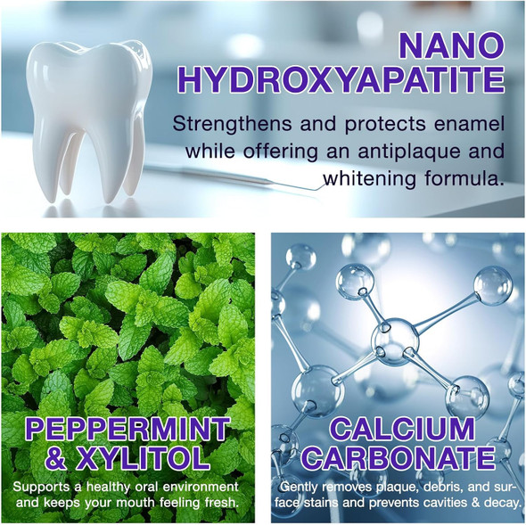 Toothpaste Tabs 150Pcs Purple Toothpaste For Teeth Whitening Nano Hydroxyapatite Flouride  Toothpaste Tablets Peppermint Flavored Strengthen Teeth Eco & Travel Friendly