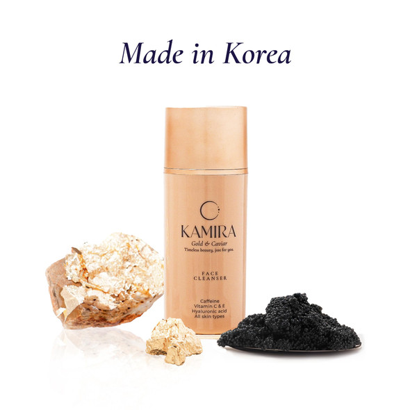 Kamira 24K Gold and Caviar Face Cleanser – Hydrating & Rejuvenating Cleanser for Youthful Radiant Skin | Reduces Fine Lines & Wrinkles | Gentle Daily Korean Skincare for All Skin Types 100ml