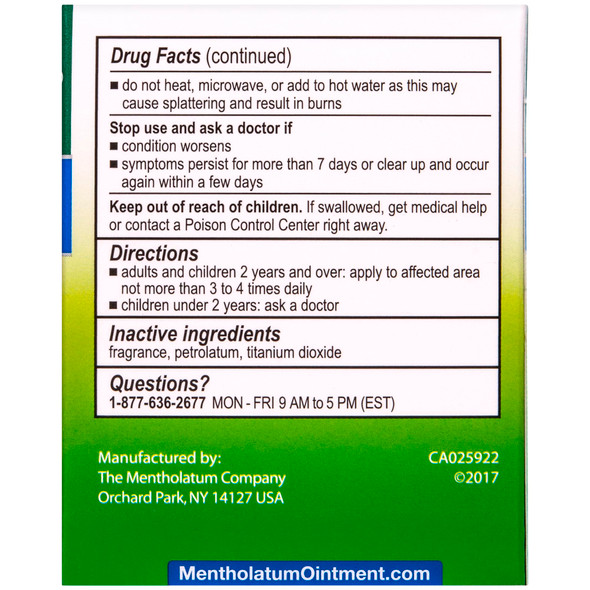 Mentholatum Original Ointment 3 Ounce (85g) 100% Natural Active Ingredients for Soothing Relief