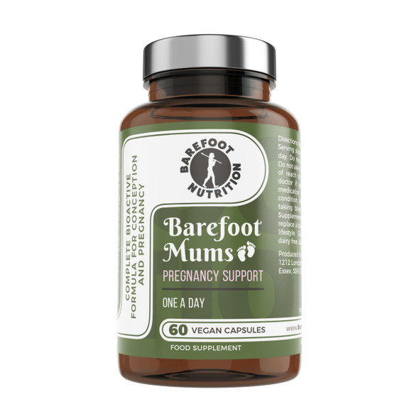 Barefoot Nutrition - Mums Pregnancy Support - Comprehensive Daily Nutrient Support for Before During and After Pregnancy - Contains Folic Acid Vitamin D3  B12 and More - 60 Vegan Capsules