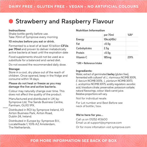 Symprove Strawberry and Raspberry 4-Week Pack | Daily Essential Gut Health Supplement | Probiotic Drink with Live Bacteria Vegan | 4x500ml