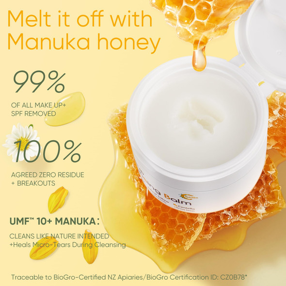 Grocerism Manuka Honey & Centella Asiatica Makeup Remover Balm Soothing Cleansing Balm with Beef Tallow for Dry Sensitive Skin Deep Cleanse & Moisturize 3.53 Oz Organic Skincare