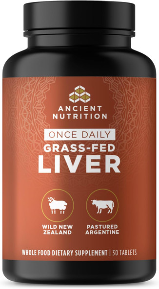 Ancient Nutrition Organ Supplements Once Daily Grass-Fed and Wild Organ Complex Capsules  Beef and Lamb Liver  Supports Healthy Blood  Gut and Liver 30 Ct