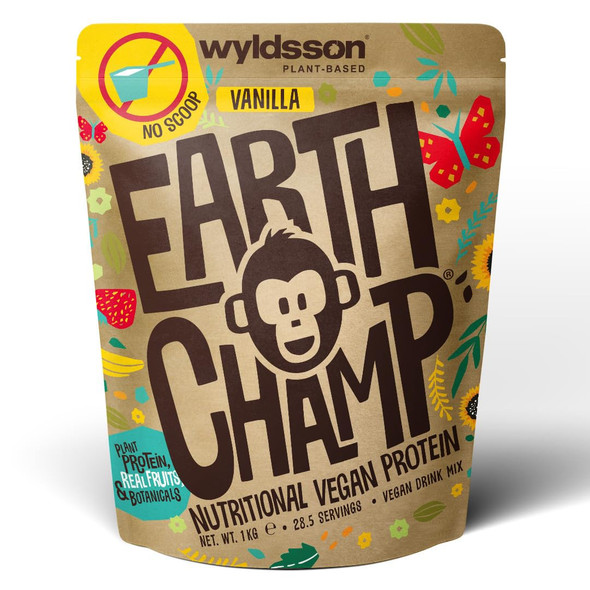 EarthChamp Vegan Protein Powder (No Scoop Included) 1kg - EarthChamp by Wyldsson - Plant Based Vanilla Protein Powder Shake Dairy Free Gluten Free Lactose Free Protien Powder Vanilla