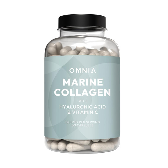 Omnia Marine Collagen Capsules 1200mg Premium Skin Hair & Nail Health Support for Women & Men Enriched with Type I Collagen Hyaluronic Acid & Vitamin C High-Potency Formula UK Made 60 Capsules