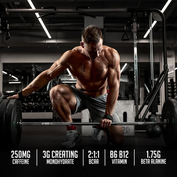 OMNIA Power Pre Workout Powder - Energy Drink with Creatine Monohydrate Beta Alanine Caffeine and Citrulline Physical Performance for Gym or Sports 40 Servings - Black Cherry Rush