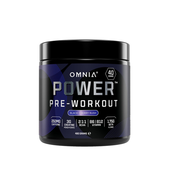 OMNIA Power Pre Workout Powder - Energy Drink with Creatine Monohydrate Beta Alanine Caffeine and Citrulline Physical Performance for Gym or Sports 40 Servings - Black Cherry Rush