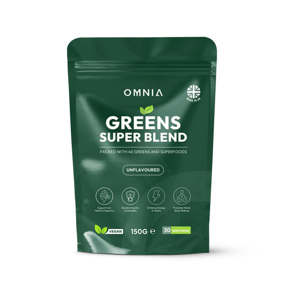 OMNIA Super Greens Powder – 40 Ingredients with Superfoods Vitamins & Antioxidants – Supports Gut Health Detox Energy & Immunity – Vegan-Friendly Non-GMO – 30 Servings (210G Unflavoured)