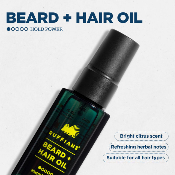 Ruffians Beard & Hair Oil Omega-Rich Nourishing Hair Oil Spray Nourishing Smooth Finish for Beards and Dry Hair Weightless Mist 50ml