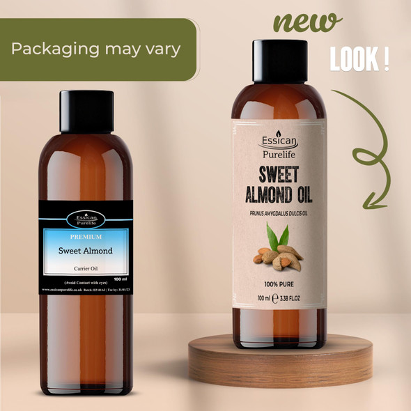 Essican Purelife Pure Sweet Almond Oil for Hair 100ml Cold Pressed Almond Oils for Massage Carrier Oil for Essential Oils Mixing Ideal for Massage Moisturising Face Skin Ear Body Cruelty-Free