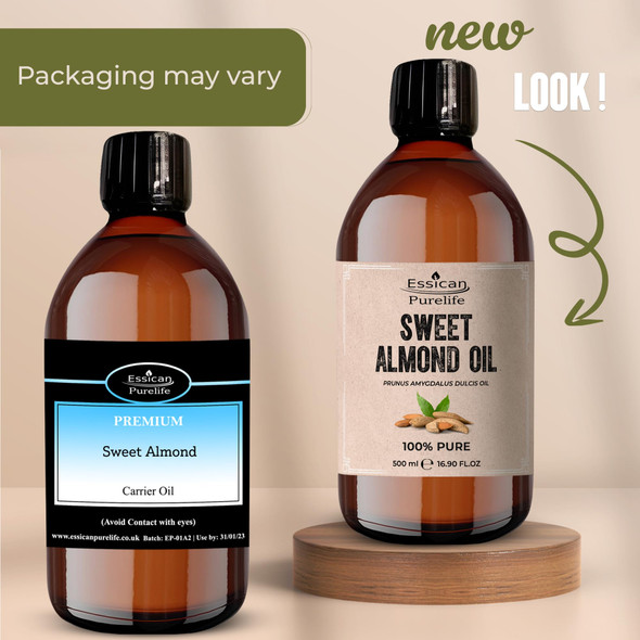 Essican Purelife Pure Sweet Almond Oil for Hair 500ml Cold Pressed Almond Oils for Massage Carrier Oil for Essential Oils Mixing Ideal for Massage Moisturising Face Skin Ear Body Cruelty-Free