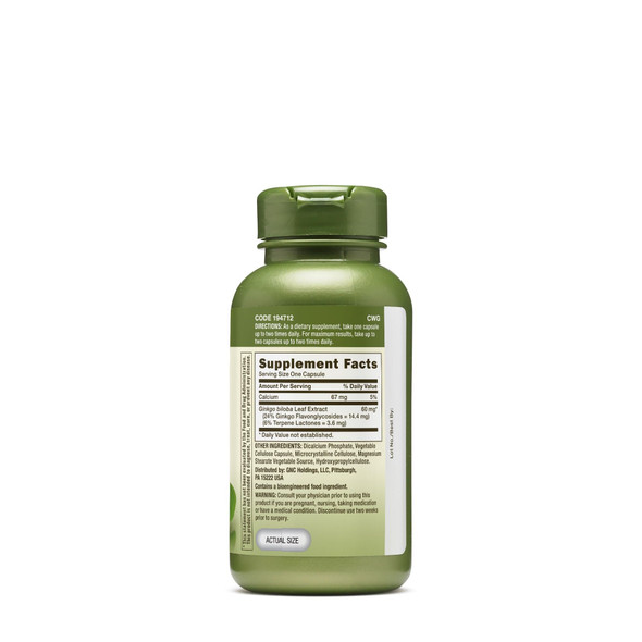 GNC Herbal Plus Ginkgo Biloba 60mg Supplement Vegetarian Supports Mental Sharpness 100 Servings