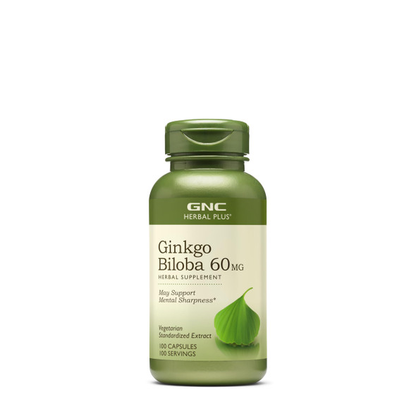 GNC Herbal Plus Ginkgo Biloba 60mg Supplement Vegetarian Supports Mental Sharpness 100 Servings