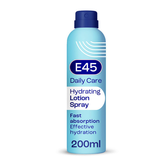 E45 Hydrating Lotion Spray 200ml Normal to Dry Skin - Fast Absorbing Moisturiser for Soft Skin and Lasting Hydration - Daily Lotion for Dry Sensitive Skin – Suitable for Eczema Prone Skin