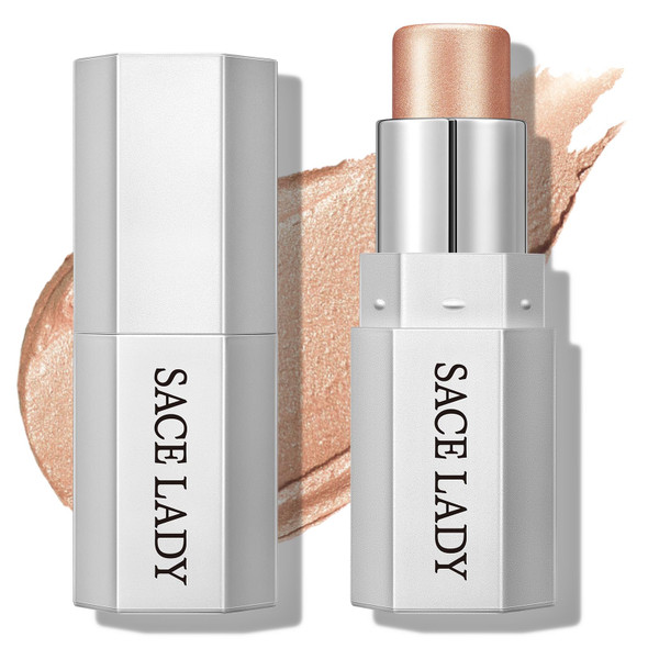 SACE LADY Highlighter Makeup Stick Cream Glow Shimmer for a Radiant Finish Easy to Blend & Long-Lasting Highlight Make Up for Face Eyes Lips (02 Sunset Glow 1pc)