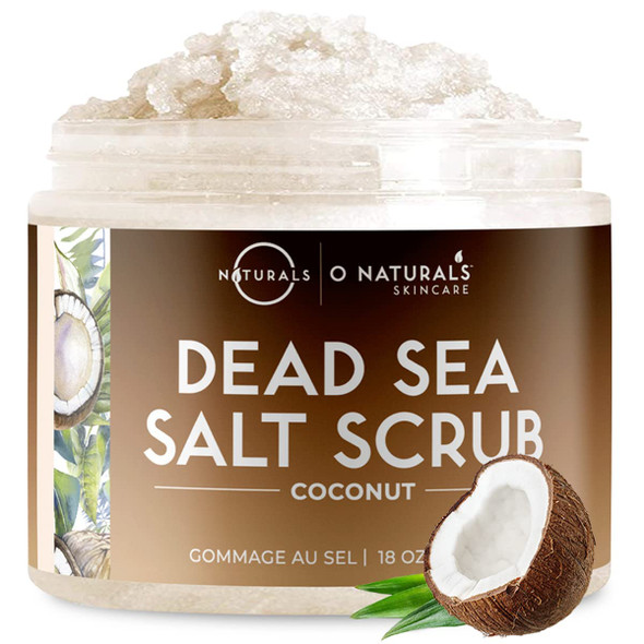 O Naturals 510g Ultra Hydrating Coconut Dead Sea Salt Scrub - Skin Smoothing Body Scrub Exfoliator & Foot Scrub Body Exfoliator & Exfoliating Face Scrub - Facial Scrub