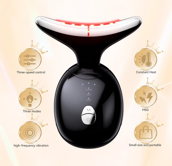 Face and Neck Massager Face Sculpting Tool Face Lift Device and Double Chin Reducer at-Home Face Tool with Vibration and Thermal Black