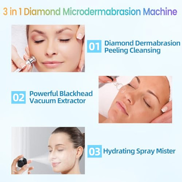 Beautycity Diamond Micro-Derma-Dermabrasion Machine 3 In 1 Dermabrasion Facial Machine 0-68Cmhg Suction Power Professional Diamond Glow Facial Machine With Spray Kit